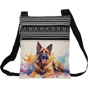 NEW Shepherd Dog Messenger Bag Purse Adjustable Strap Dual Zippers Watercolor
